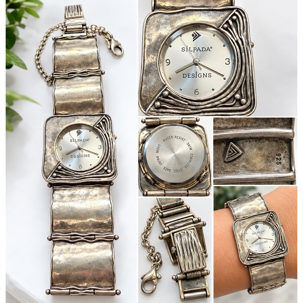 Silpada Designs 925 Sterling Silver Artisan Cuff Bracelet Watch Working 7" 2 Oz